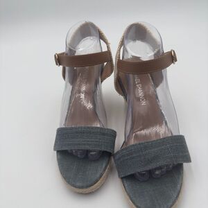 Michael Shannon wedge with braided jute with brown/natural ankle strap size 10.